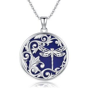 Sterling Silver Dragonfly Necklace with Lapis Lazuli, 18+2in Chain, Gift Box